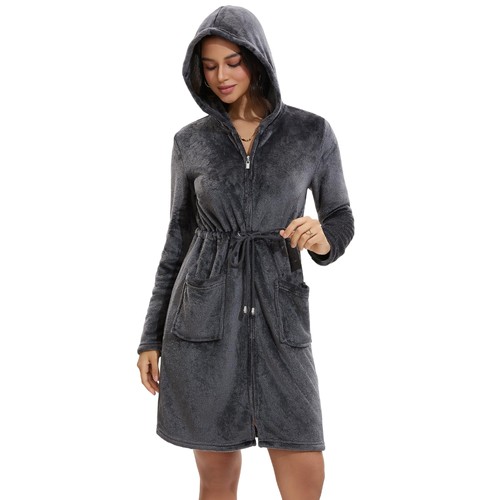 Damen fleece bademantel mit - damen,